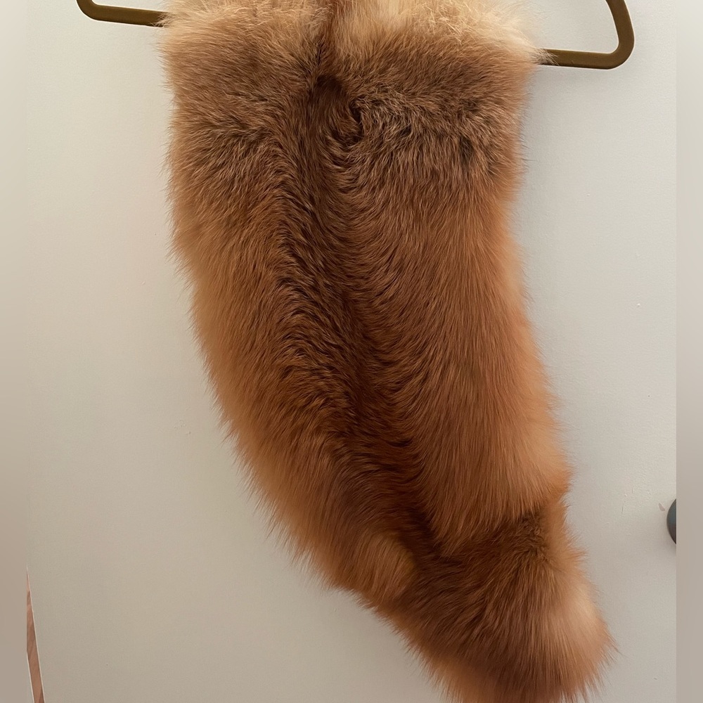 Genuine fox fur stole shawl muffler scarf cinnamon brown one size